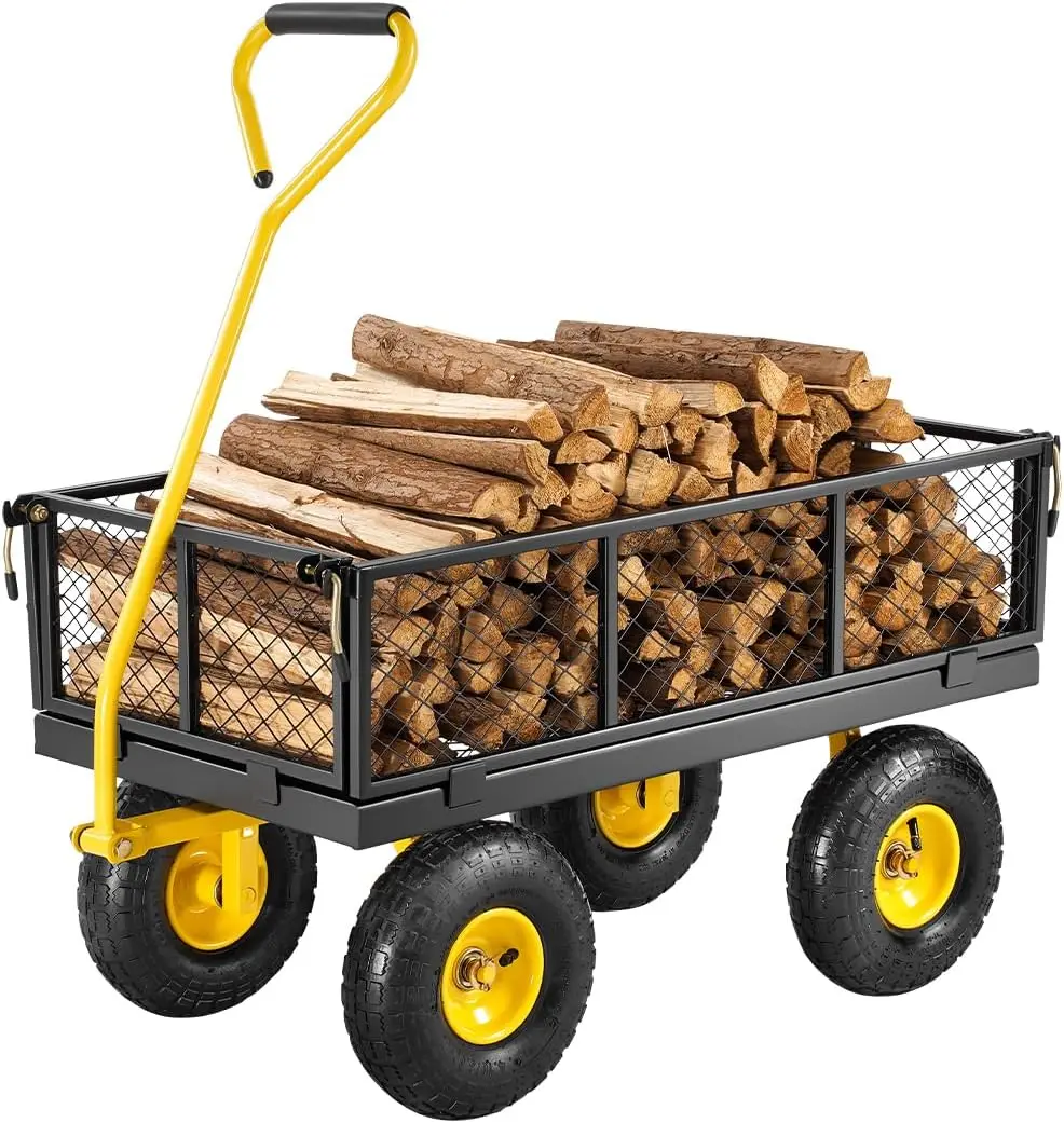 Steel Garden Cart 500 lbs Heavy Duty Garden Wagon Cart on Wheels | Pullable Metal Yard Utility Wagon with 10