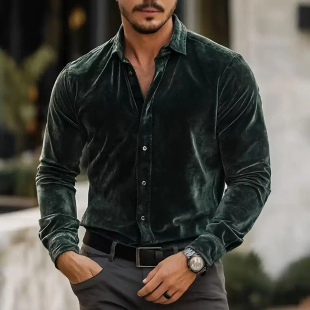 

Удобная мужская повседневная рубашка, мужская вельветовая рубашка с длинным рукавом, на пуговицах, с отложным воротником, повседневная, формальная, для вечеринок, свиданий, офиса