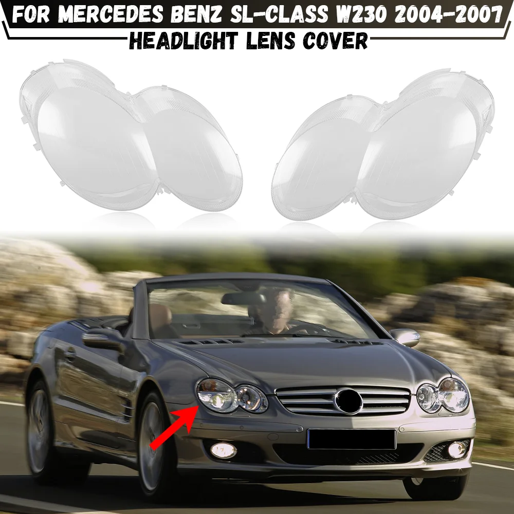 

Для Mercedes-Benz SL-Class W230 2004-2007: Прозрачные стеклянные крышки/плафоны передних фар (плексиглас)