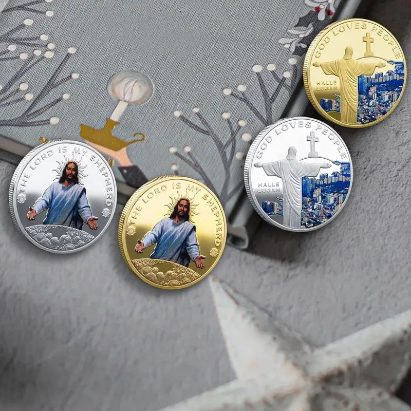 Commemorative Coin Metal Jesus Christ Coin Christmas Blessing Jesus Colour Printed Metal Commemorative Coin Coin Coin Collection