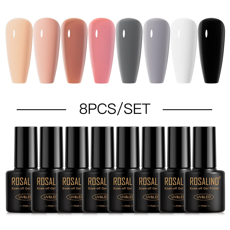 ROSALIND 8PCS smalto per unghie in Gel per unghie-Mini lacca colorata multipla smalto per unghie Semi permanente UV Base ibrida Top Coat Nail Art