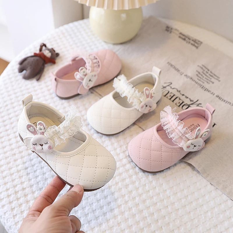 2026 New Kids'Casual Shoes PU Leather Fashion Solid Color Lace Spring Shoes for Girls Anti-slip Soft Bottom Pink White Shoes
