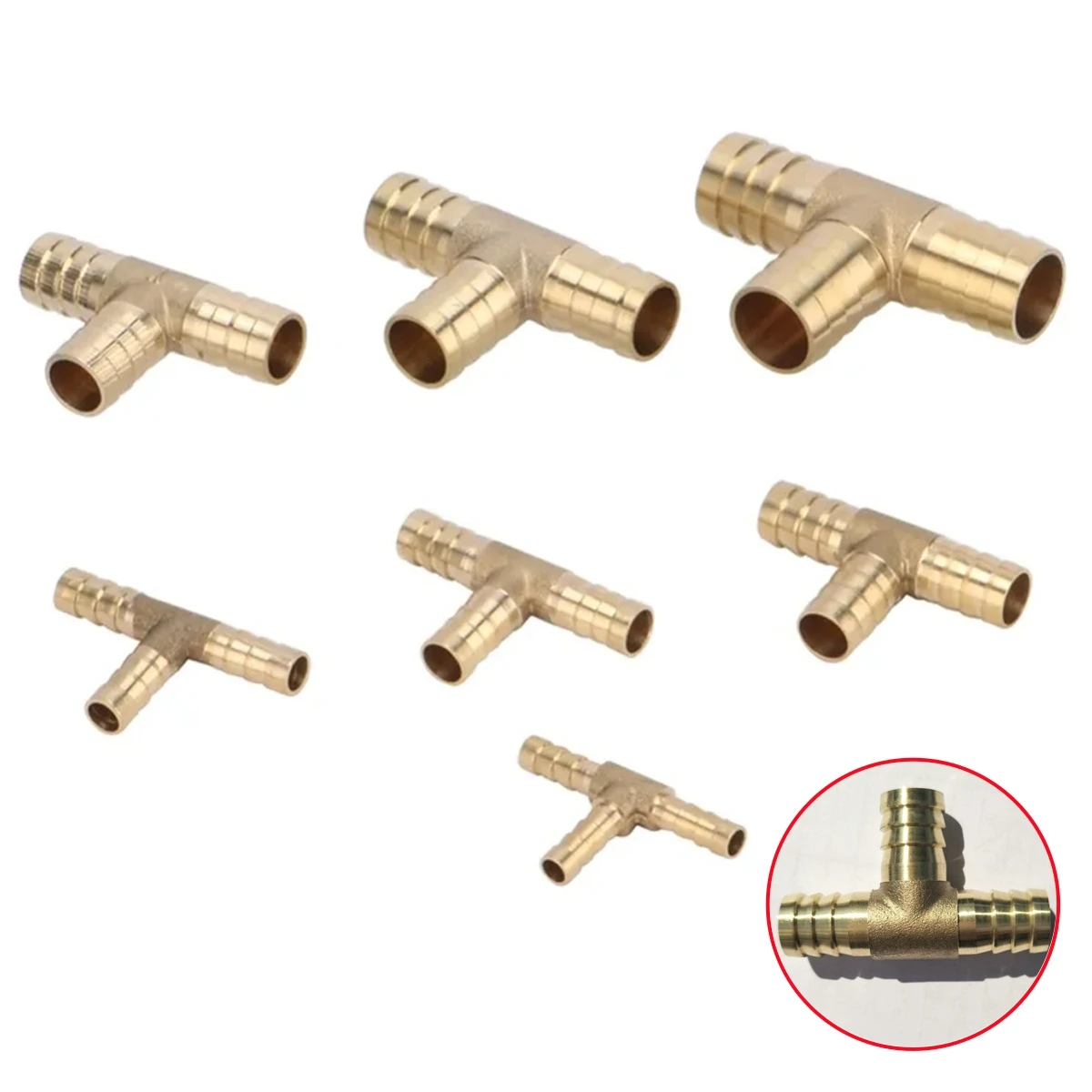 T-shape Copper Barbed Tee Equal Connector 6mm~19mm 3-way Water Pipe Splitters Irrigation Drainage Aquarium System Adapter 3Pcs