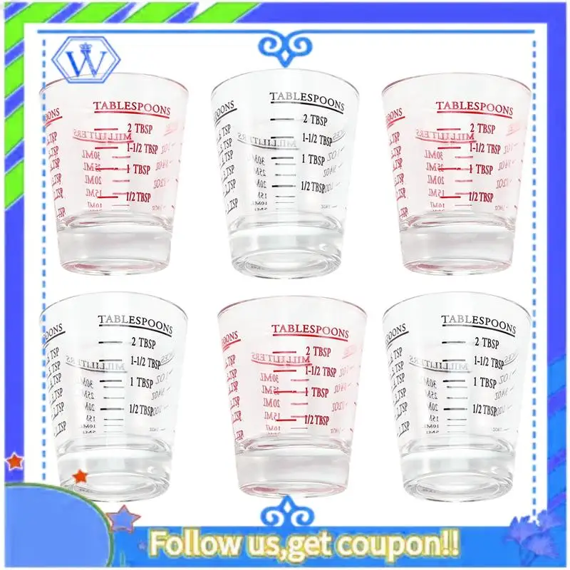 6 قطع كوب قياس سهل الاستخدام، كوب إسبرسو شوت زجاجي سائل ثقيل، كأس نبيذ 26، قياس مدخن 1 أونصة، 6 تيرابايت، 2 تيرابايت، 3