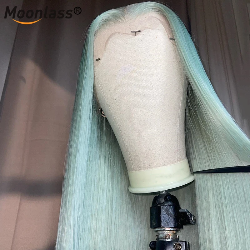 Perruque Lace Frontal Wig Body Wave brésilienne naturelle, cheveux lisses, gris ombré, bleu, 13x4