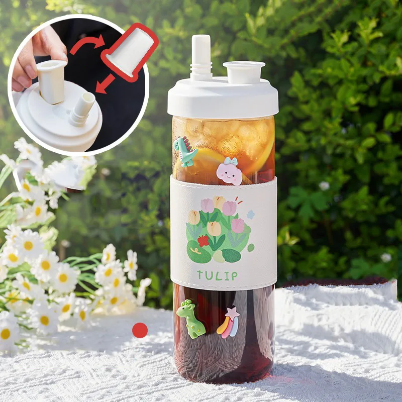 Female high-looking cup household fairy cup portable milk juice straw cup large capacity Internet celebrity water cup glass cup