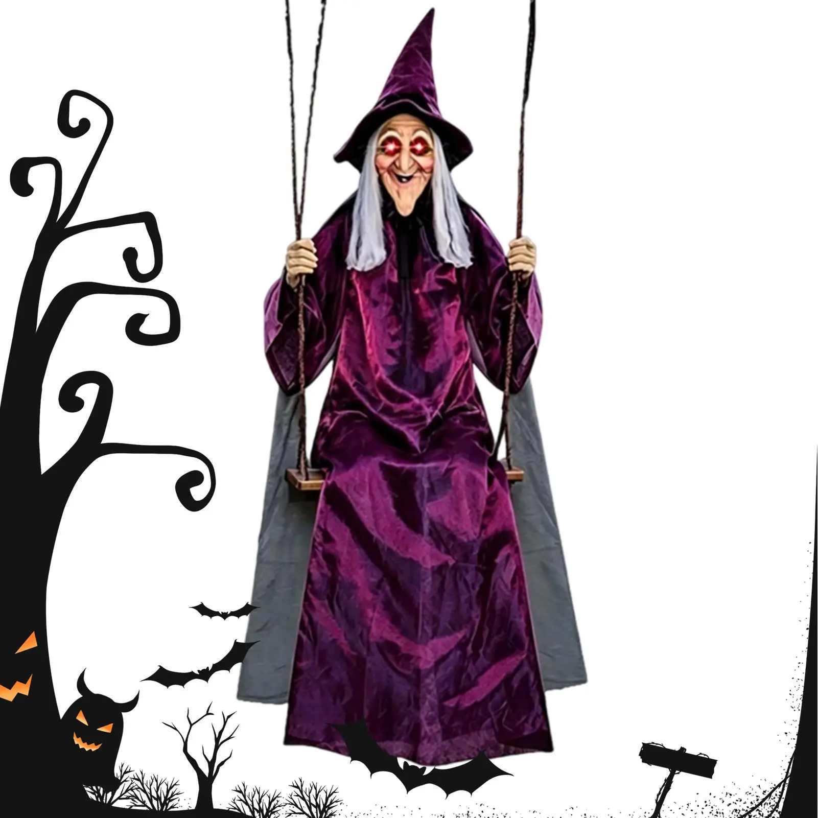 Halloween Swinging Witch 1.8m Life Size Outdoor Haunted House Props Life Size Witch on a Swing Outdoor Courtyard Decor