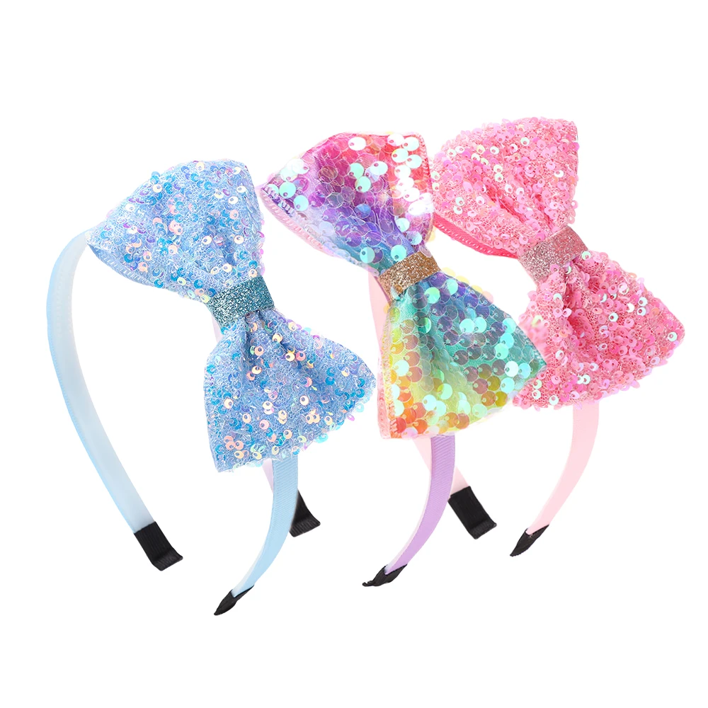 1pc/3pcs Cute Sequin Hair Bows Headbands for Girls 4inch Glitter Bows Hairbands Kids Hairhoops Children Hair Accessories