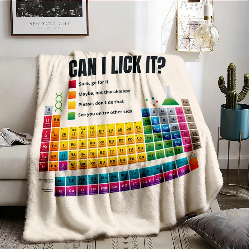 Can I Lick It Periodic Table Flannel Blanket, Funny Chemistry Flannel Throw, Elements Table, Science Chemistry Lab Cozy
