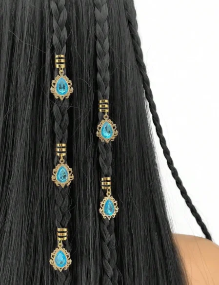 10pcs Women'S Multicolor Filigree Inlaid Rhinestone Teardrop Pendant, Jewelry Additions, Braiding Hair Clips Decoration