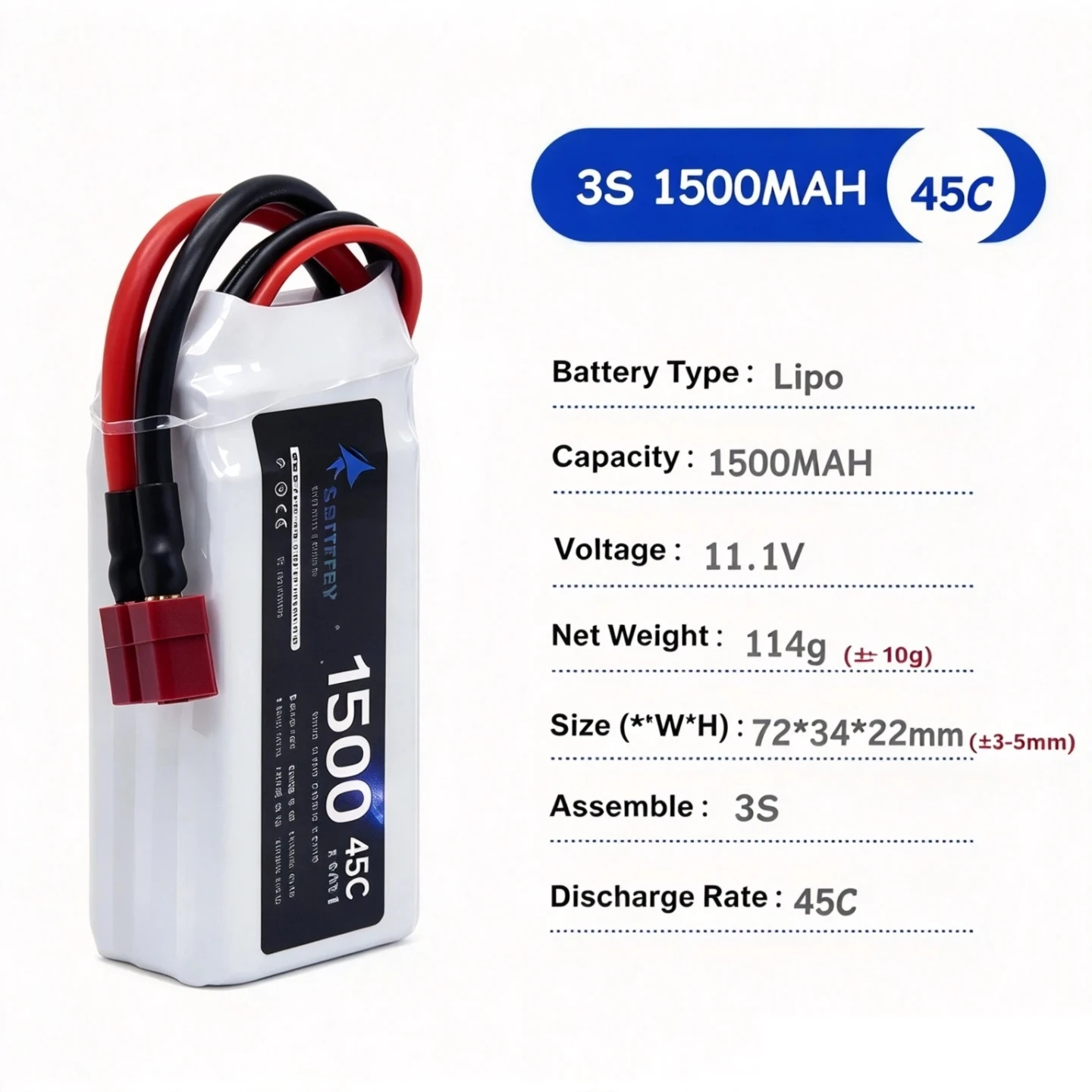11.1V 45C 1500mAh Lipo Battery Soft Pack Battery 3S Battery Pack for Drones, Aerial Photography, Remote Controlled Toys, Boats