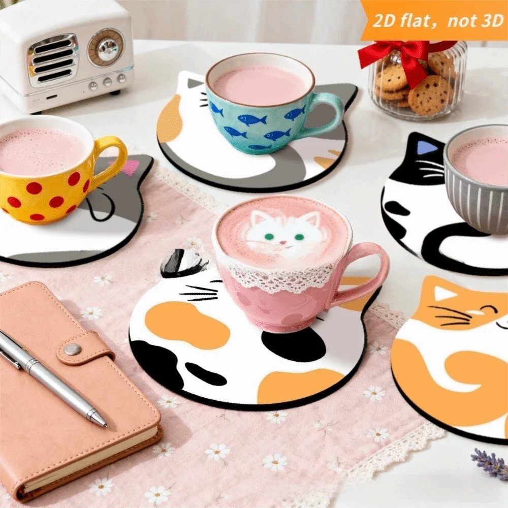 4/6pcs Puppy Designs Round Wooden Drink Coaster Waterproof Non-Slip Cat Coaster Heat-Resistant Dog Coffee Cup Mat For Dining