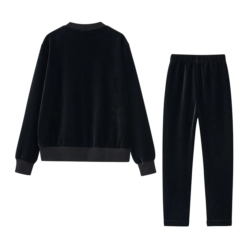 Autumn Collection Boys Matching Family Shabbos Roabs Children Clothes Girl Jumper Dress and 2pcs Set Top and Pants Black Velour