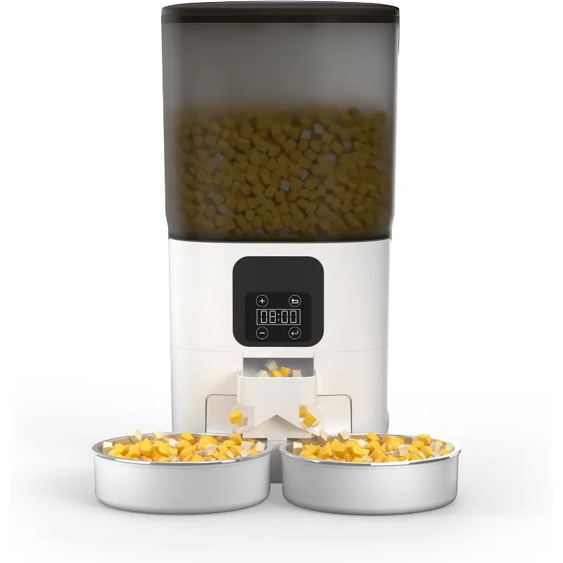 Comedero automático para gatos de 7L para 2 gatos, dispensador cronometrado de alimentos secos para gatos con 2 tazones de acero inoxidable, control programable de 1 a 12 comidas,