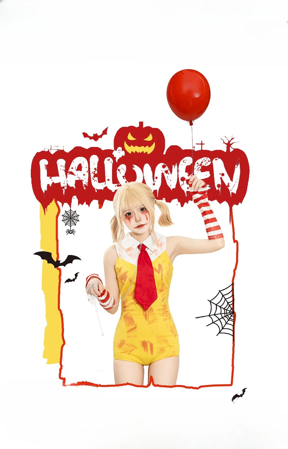 European and American New Halloween Clown Stage Party Jumpsuit Girls Cosplay Blackened Student Outfits Subcultural Yellow Set