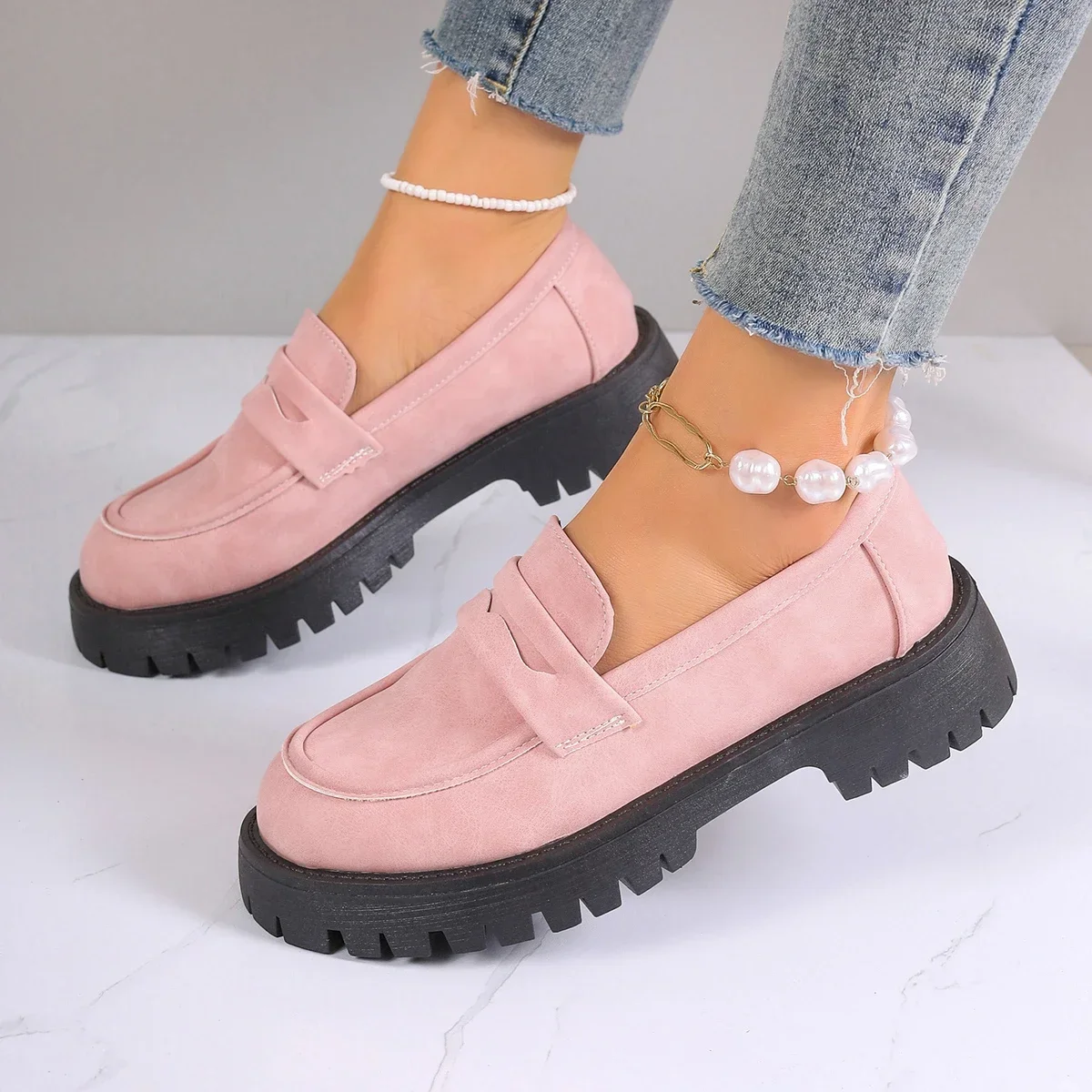 

2024 Women Shoes Plus Size Loafers Women British Style Platform Shoes Office Ladies Light Casual Designer Shoes Zapatos De Mujer