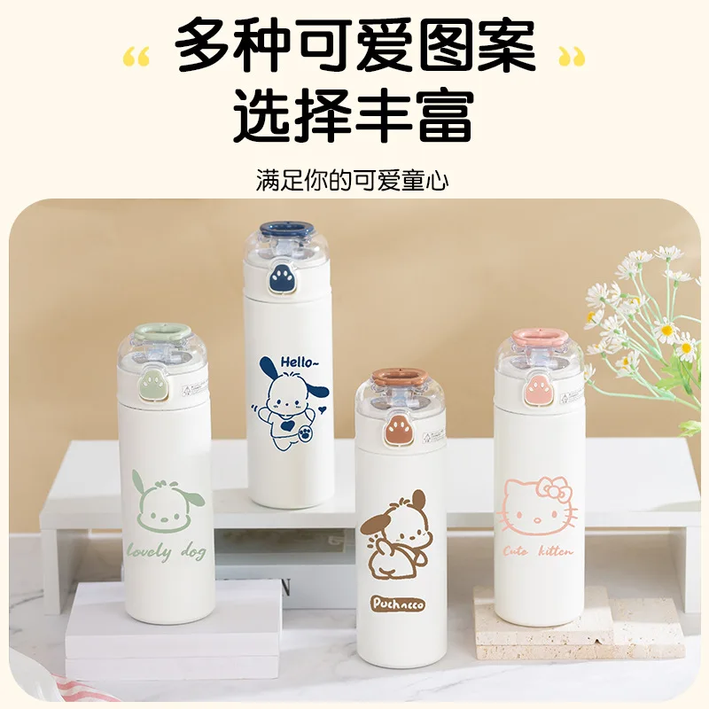 Ins Pochacco Anime Kawaii MINISO Straw Thermos Cup Cute Cartoon Bottle Water Cup Portable Lovely Children Gifts for Girls