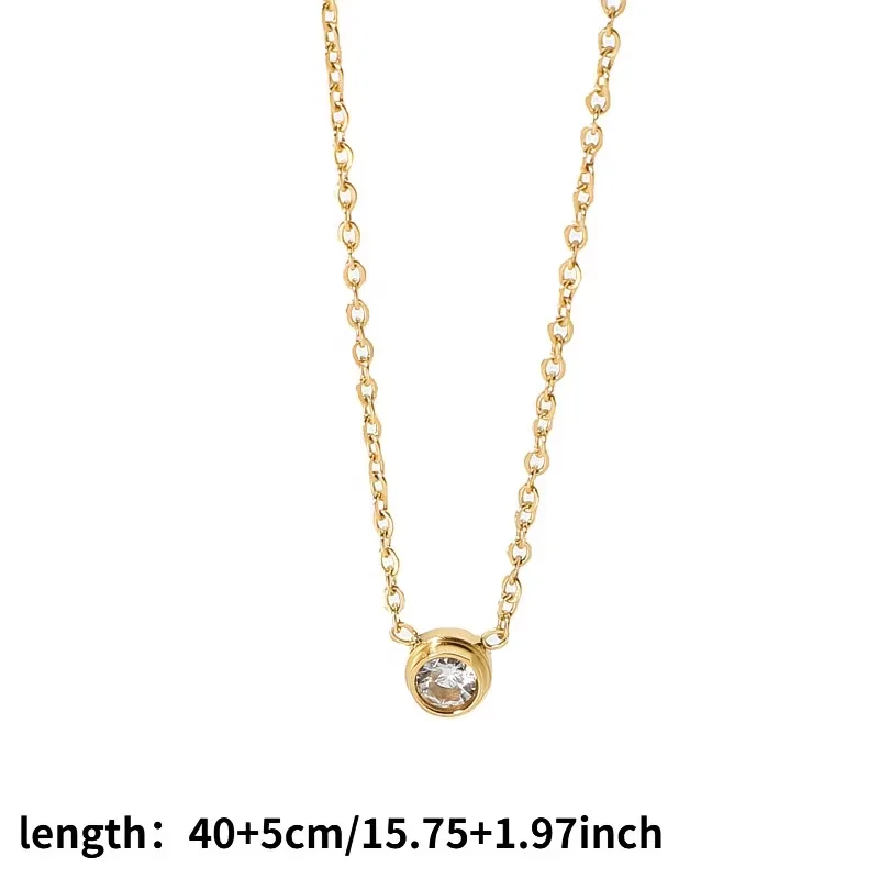 Vergoldete 18K Zarte Minimalistische Glänzende Runde Zirkonia-Charm-Halsketten mit Klaren AAA Zirkonia-Steinen für Damen Schmuck Geschenke – Detail 5