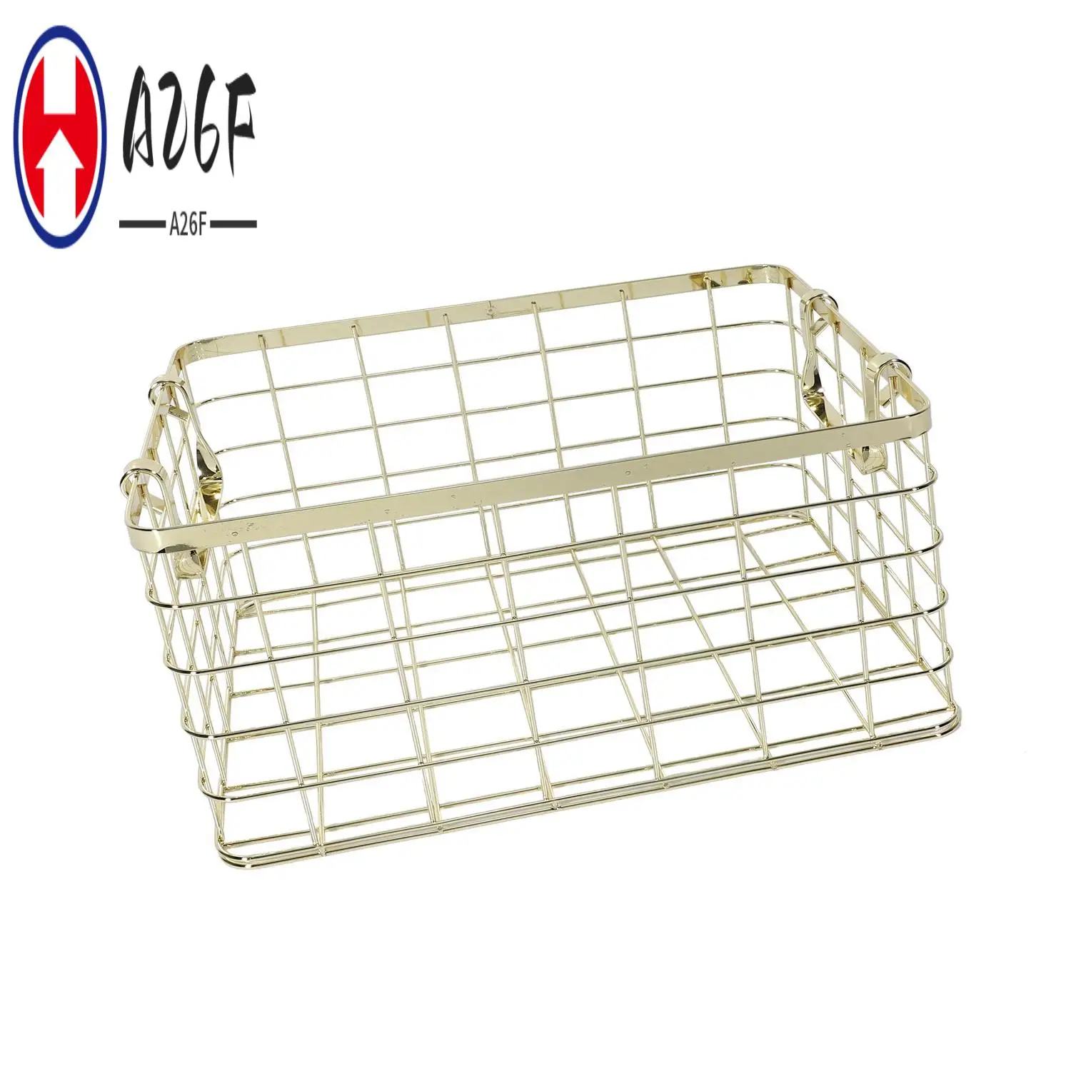 

A26F-Metal Storage Basket Chic Nordic Handmade Iron Net Table Shelves Basket Bath Clothes Cosmetics Storage Basket