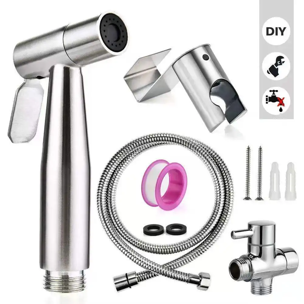 Stainless Steel Toilet Bidet Sprayer Attachment Diverter Valve Bathroom Handheld Shower Head High Pressure Washer Kit