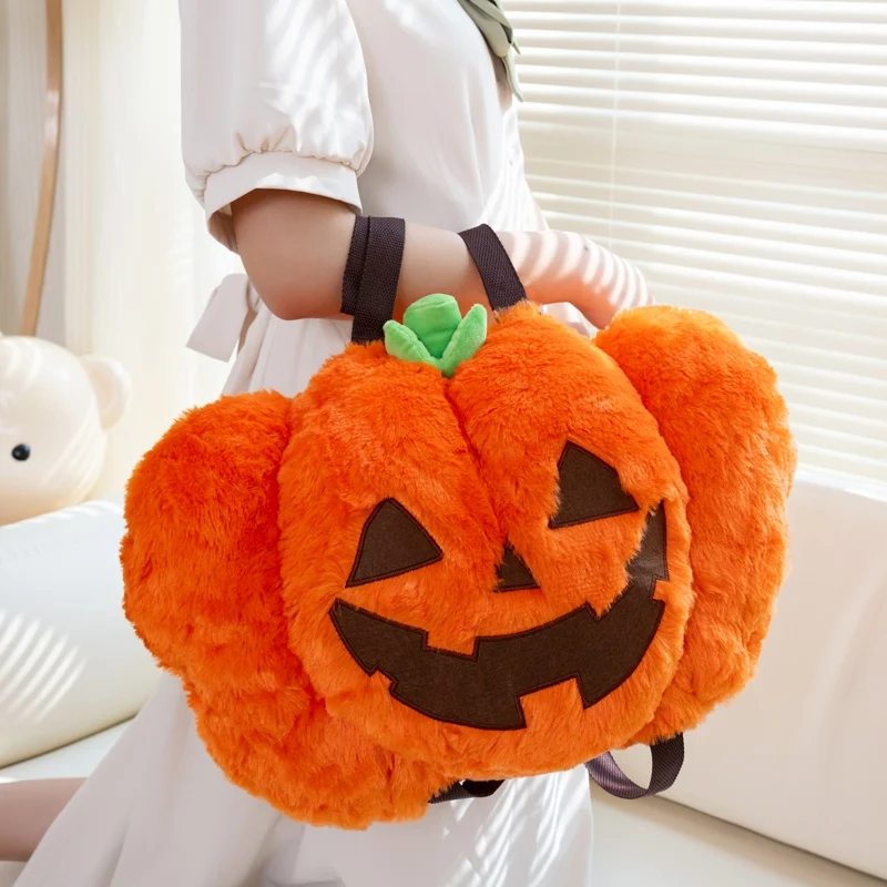 Cute Pumpkin Plush Backpack Kawaii Fashion Plushie Doll FurBags Hallowmas Holiday Gifts