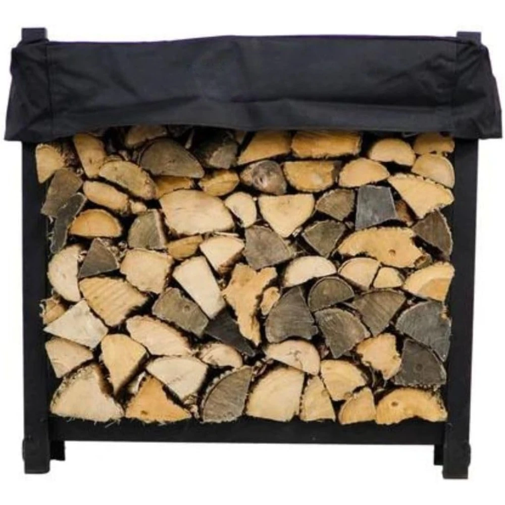 

3-футовая стойка для дров с крышкой - металлический держатель для бревен - сделано в США - прочная отделка порошкового покрытия, дрова для внутреннего и наружного использования