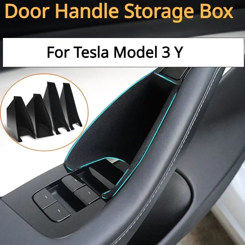 Door Handle Side Storage for Tesla Model 3 Y 2019-2023 Auto Armrest Box Tray Organizer Container Hidden Holder Car Accessories