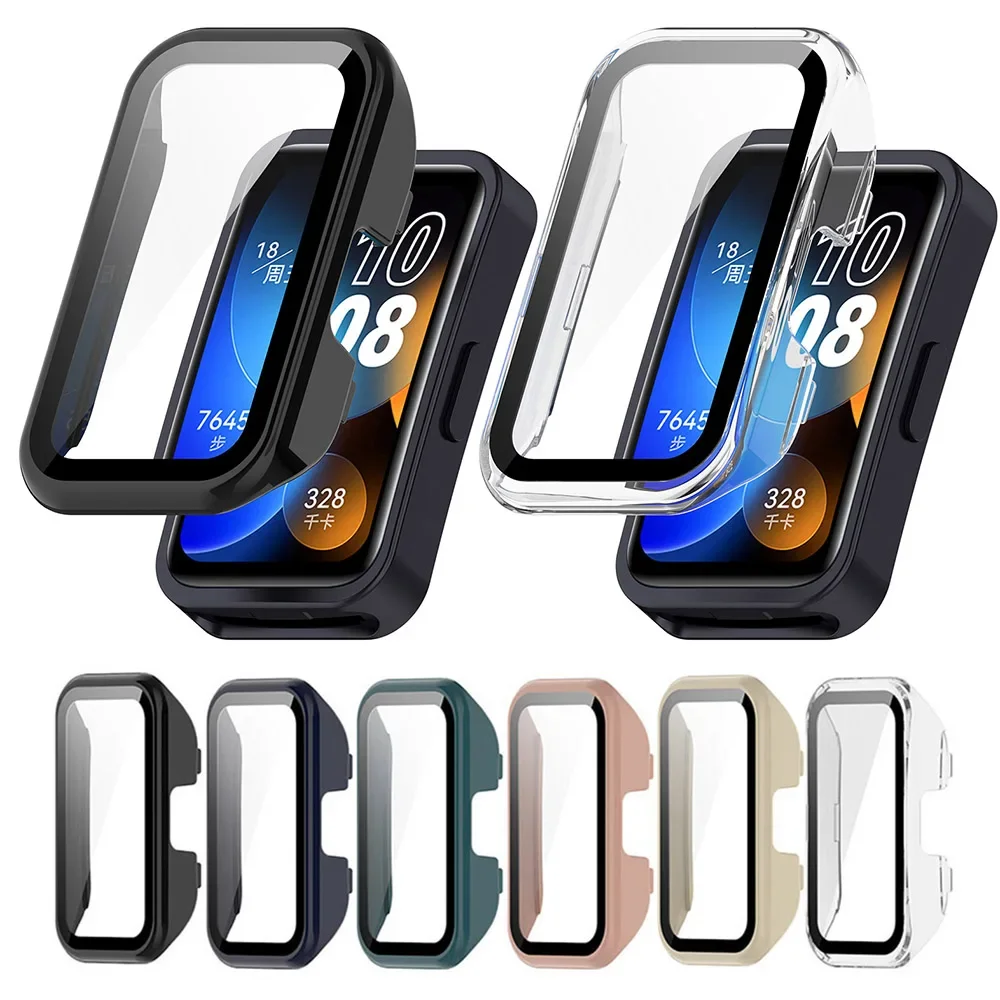 PC + ガラス保護ケース Huawei 社バンド 8 9 10 フルスクリーンプロテクターシェルフレームバンパーカバー