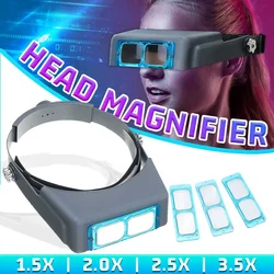 Head Wearing Magnifier Optivisor Lens Glasses Magnifying Visor Headband with 4 Lenses for Jeweler Tool Repair Reading Welding