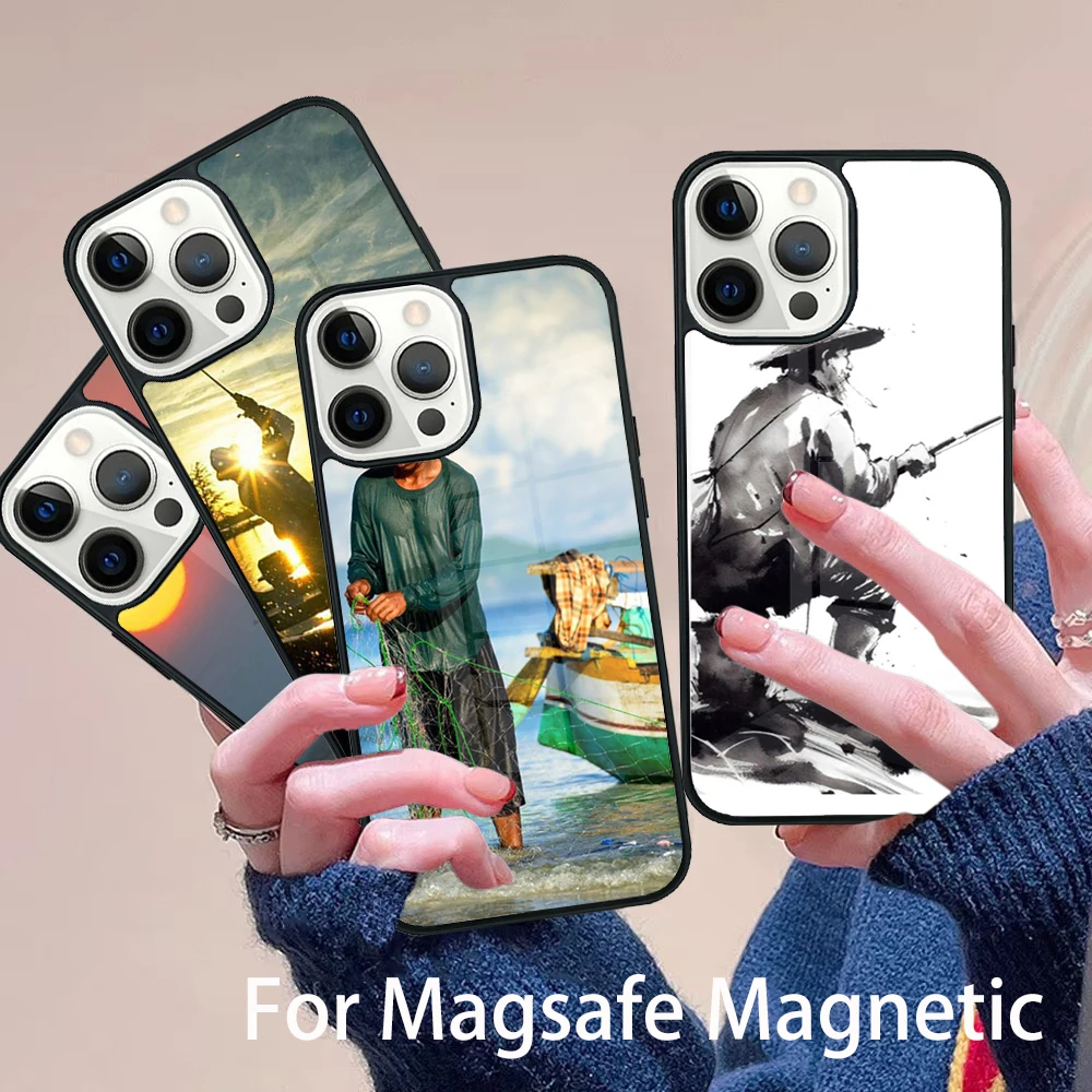 

Fishing Fisherman Phone Case Magesafe Magnetic Wireless Charge Cover For IPhone 16 11 12 13 14 15 Pro Max Plus Mini