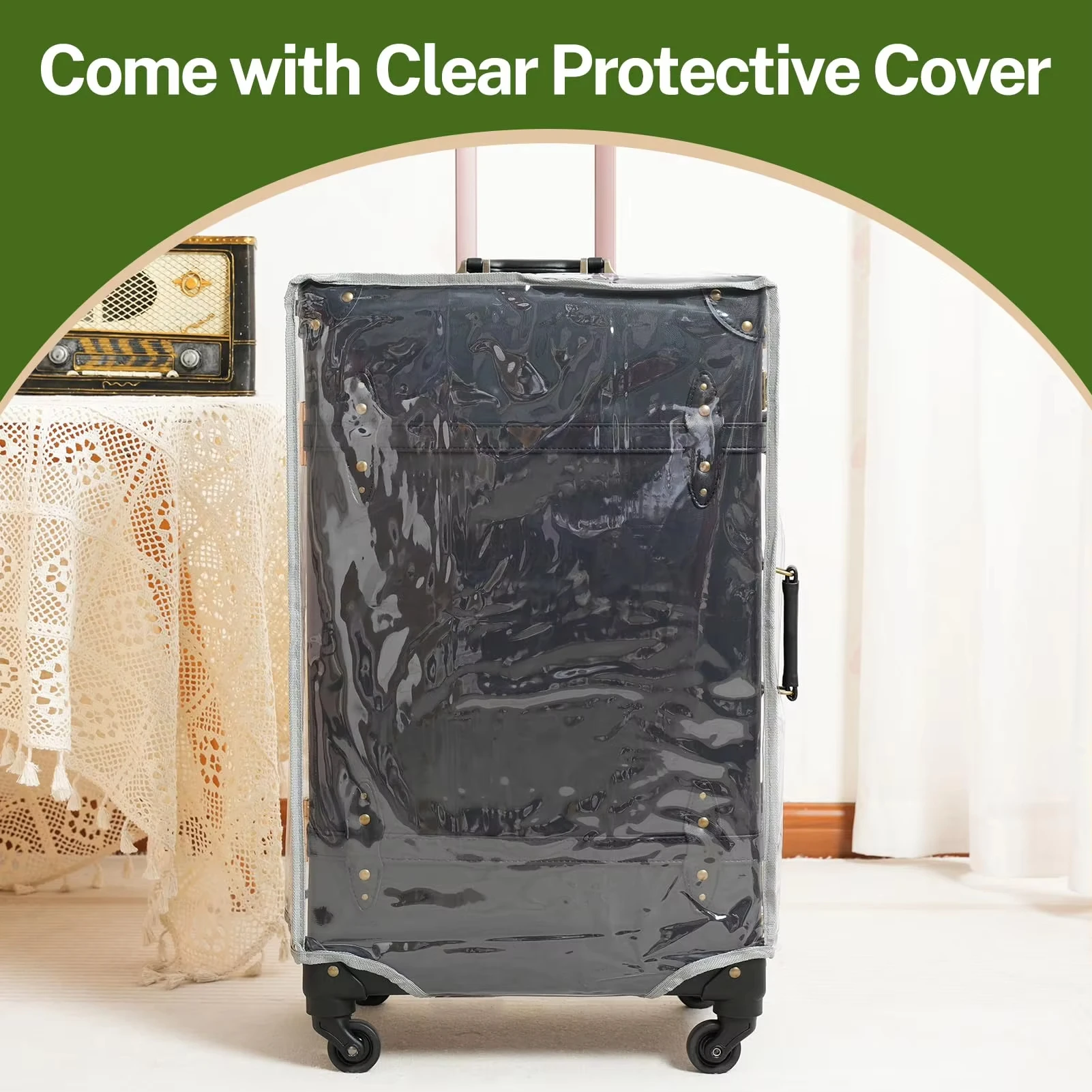 Urecity Vintage Luggage Set Lightweight Trolley Travel Suitcase On Wheels Retro Rolling Luggage 26 