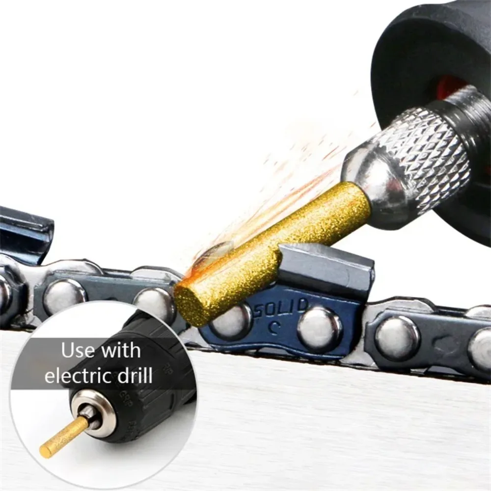 5pcs Diamond Coated Cylindrical Burr 4/4.8/5.5mm Chainsaw Sharpener Stone File Chain Sharpening Carving Grinding Tools Kits