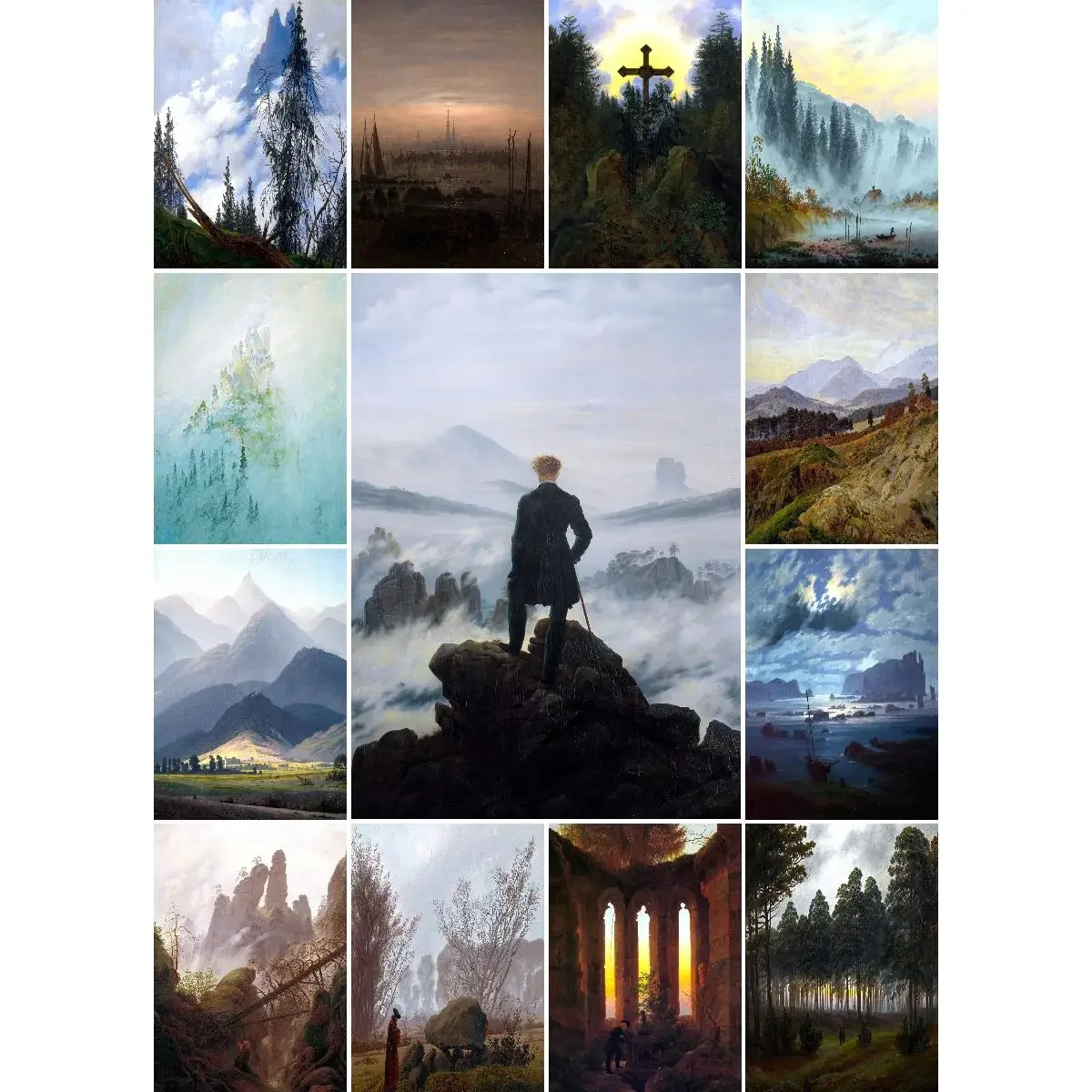 Wanderer Above Sea of Fog Poster  Classic Painting Print for Interior Design Home Wall