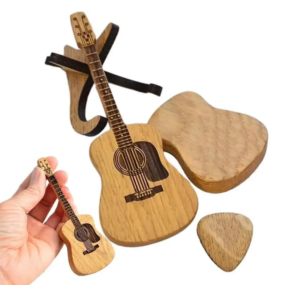 Guitar Pick Container Handcrafted Wooden Acoustic Guitar Pick Box with Stand Smooth Edge Storage Container Portable for Guitar