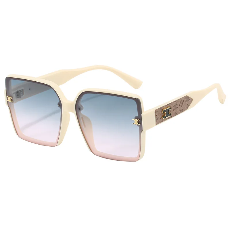 2025 Новые модные квадратные солнцезащитные очки — большая оправа с кожаным дизайном ног, женские трендовые солнцезащитные очки с защитой UV400