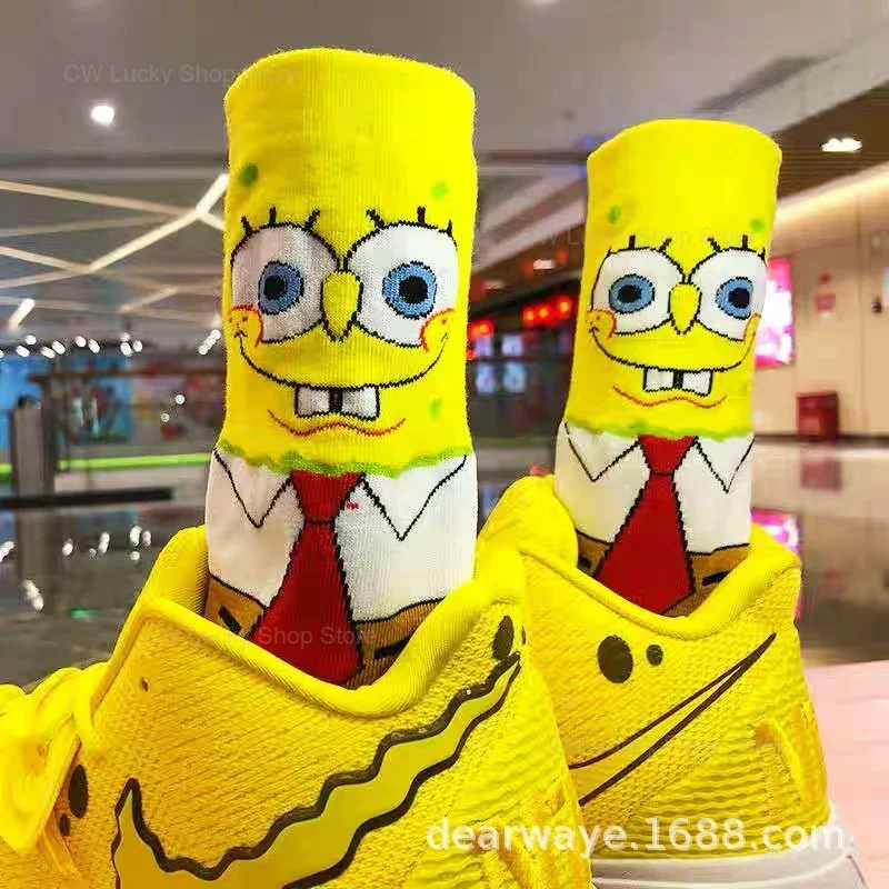 SpongeBob Cute Socks Patrick Star Squidward Cartoon Cotton Socks Tall Tube Casual Student Breathable Socks Boys Girls Sock