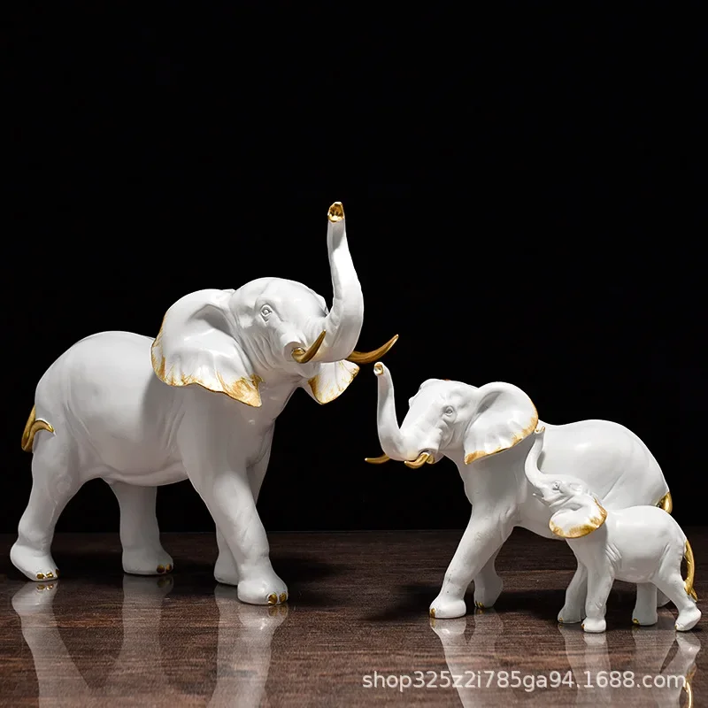 Resin Elephant Figurines for Interior Fortune Lucky Ornament Home Collection Decoration Accessorie Living Room Object