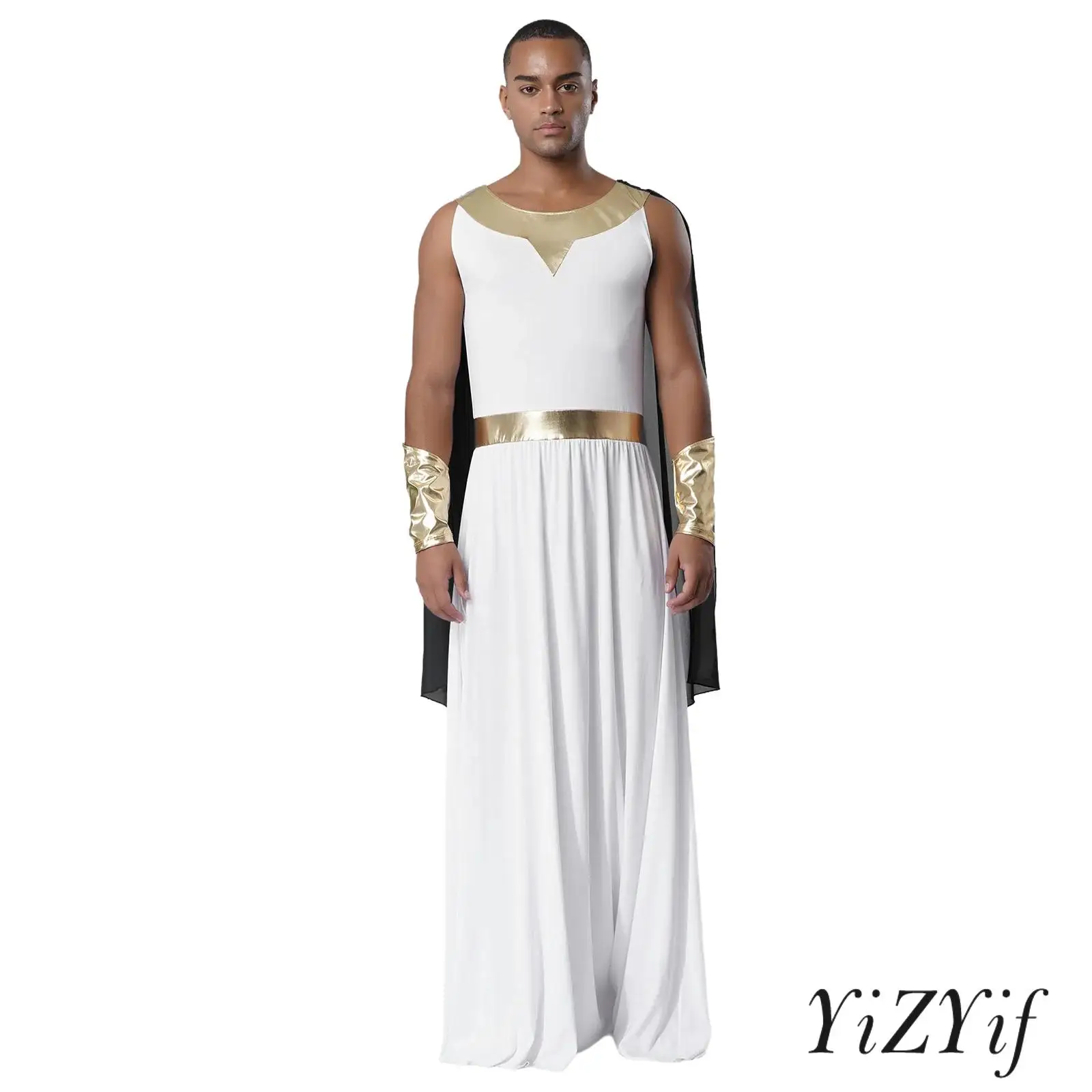 

Mens Gladiator Warrior Toga Cosplay Costume Reinforced Shoulder Back Invisible Zipper Arm Cuffs Larp Greek Dress Up Halloween
