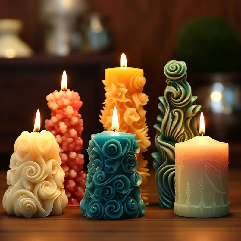 DIY Handmade Christmas Pattern Cylindrical Candle Silicone Mold Sculpture Pattern Cylindrical Candle Silicone Mold