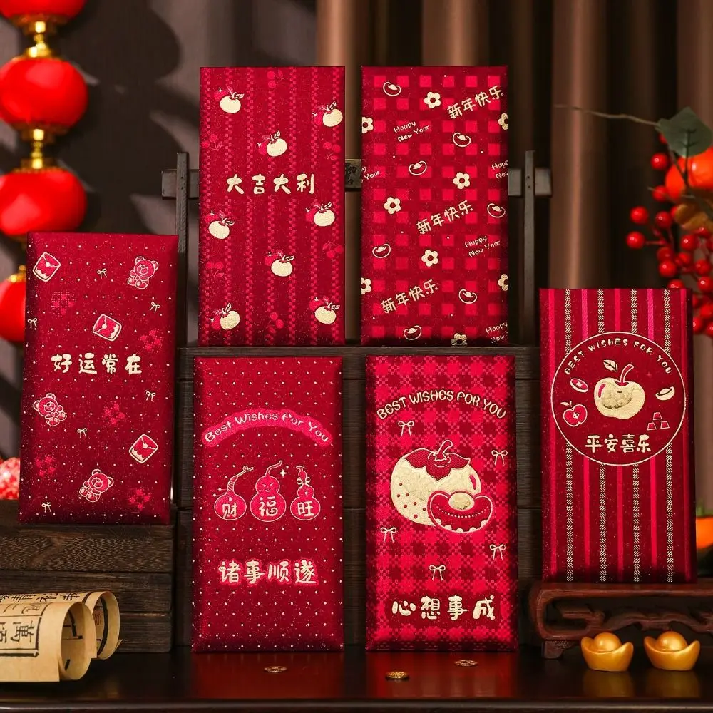 Fotografia 3: 6 Envelopes Vermelhos da Sorte Estilo Chinês para Presentes em Dinheiro de Ano Novo com Design em Folha Dourada