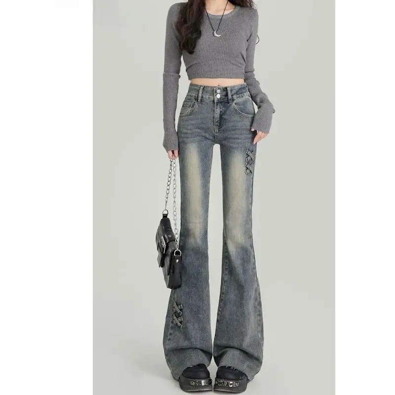 Amerikanische Retro High-Waist Schlaghose für Damen, Schlankmachende Skinny Jeans in Kleinen Größen, Pferdehuf-Schnitt im Street-Style