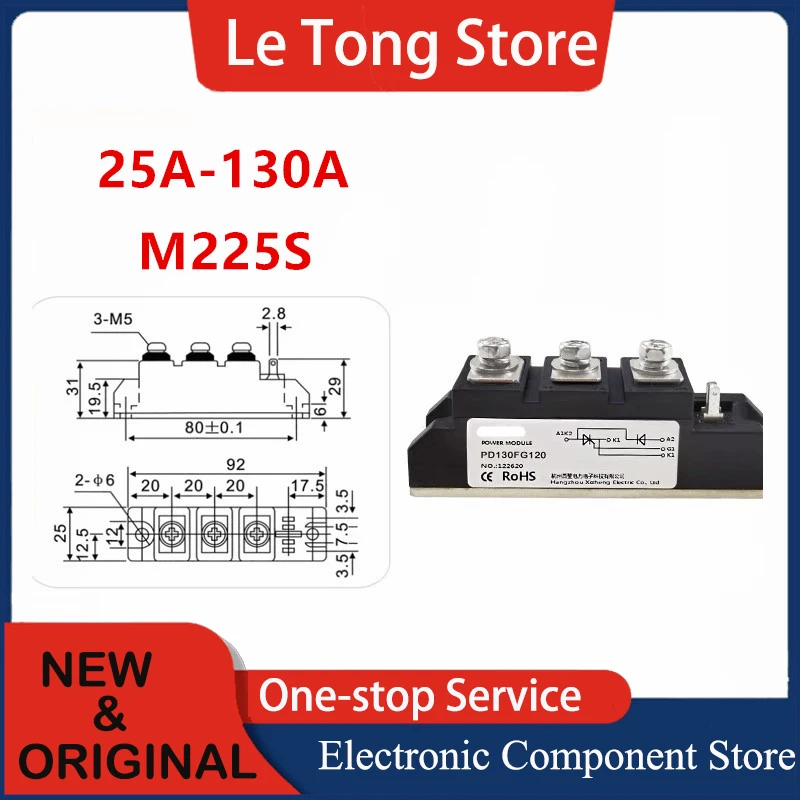 Tech-Module Thyristor PD, PD25FG120, PD40FG120, 25A, 40A, 55A, 70A, 90A, 110A, 130A, 160A, 200A, 1200V, 1600V