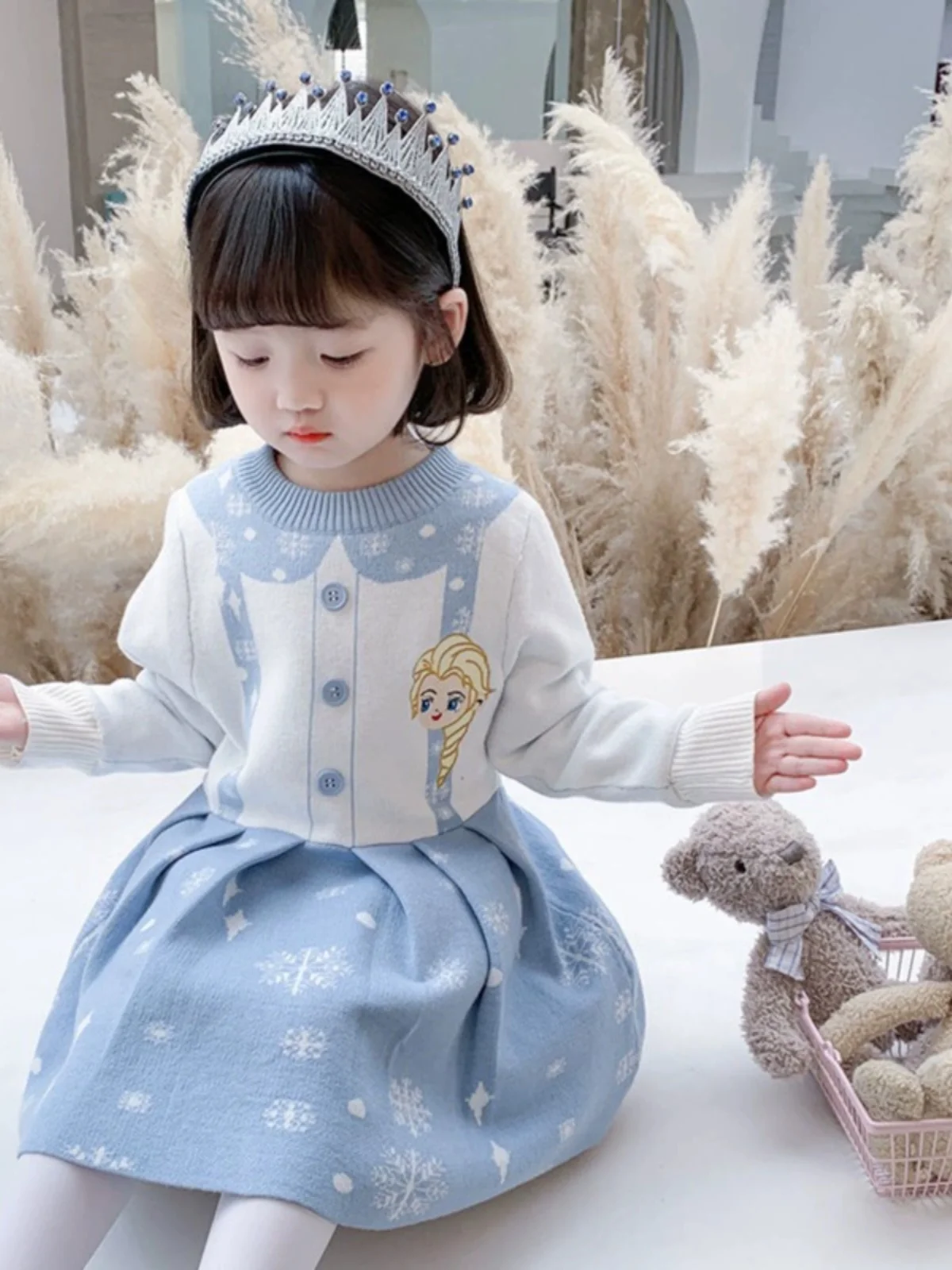 

Вязаное платье для девочек на флисовой подкладке в стиле принцессы Белоснежки, осенне-зимнее, новинка, детское платье-свитер в корейском стиле для повседневной носки