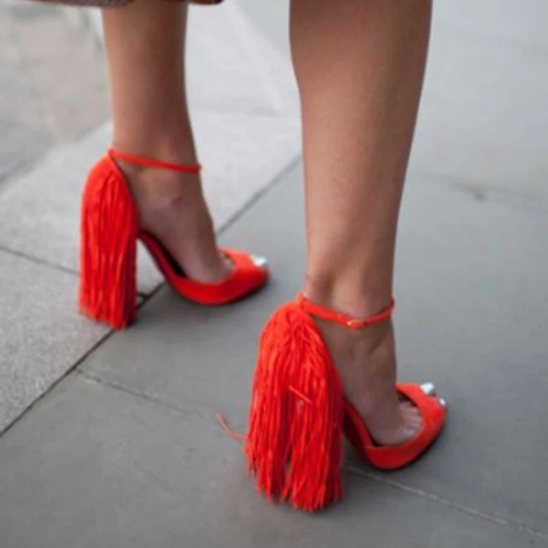 Colorblock Suede Fringe Buckle Stiletto Sandals Woman Summer 2026 Open Toe High Heel Roman Pumps Sexy Banquet Party Shoes