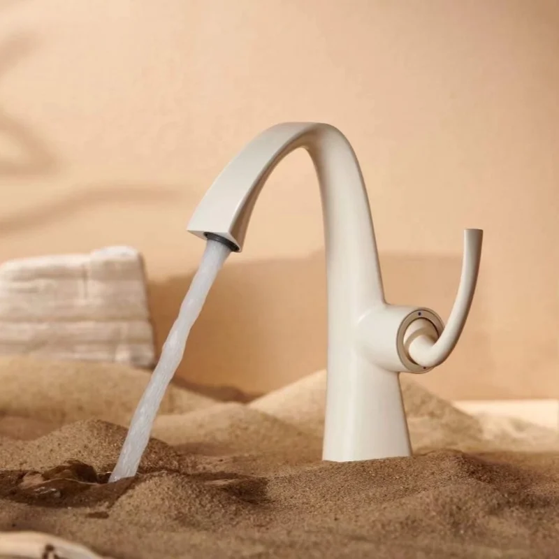 Milk White Brass Bathroom Sink Water Mixer Faucet