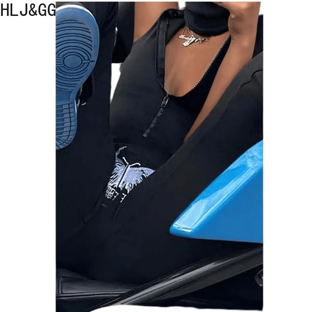 HLJ&GG Black Fashion Butterfly Printing Bodycon Jumpsuits Women Deep V Sleeveless Slim Overalls Spring New Solid Y2K Streetwear