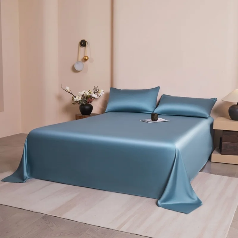 Bed Sheet Set Silky 100% Lyocel Flat Sheet+Pillowcase Soft Smooth Blue Hot Sleeper King Size Sheet Set Home Hotel Bedding 3pcs