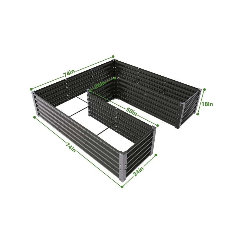 Ocynkowane łóżka ogrodowe w kształcie litery U na zewnątrz, duże metalowe pudełko do sadzenia warzyw 6x6x1,5 stopy, łatwa konfiguracja, kwarcowy szary