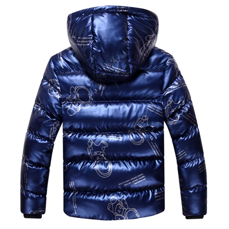 Boys Winter Coat Parkas 2023 New Fashion Hooded Thicken Warm Letters Print Waterproof Cotton-padded Jacket Teenagers Outerwear