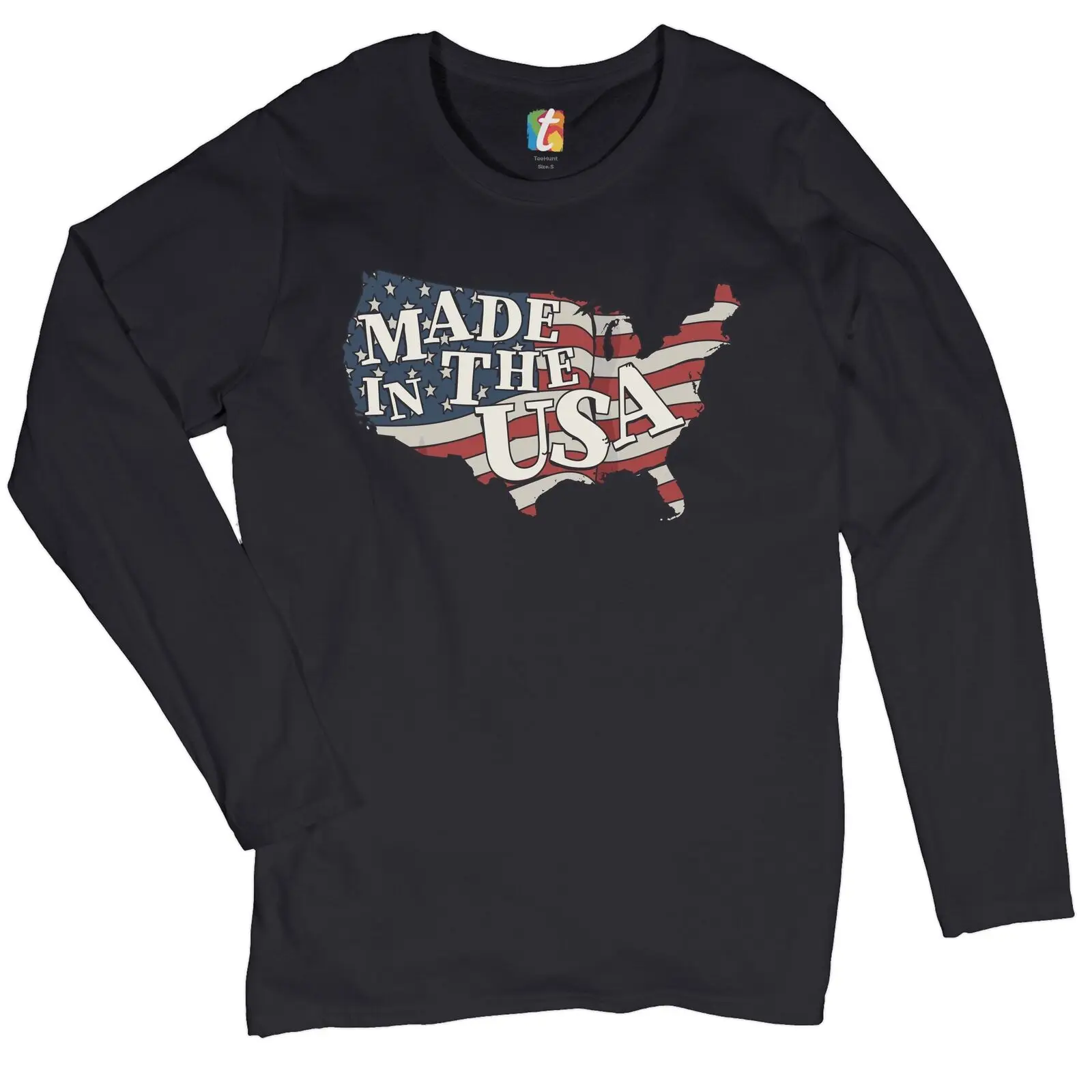 

Made in the USA Women's Long Sleeve T-shirt American Flag Independence Day